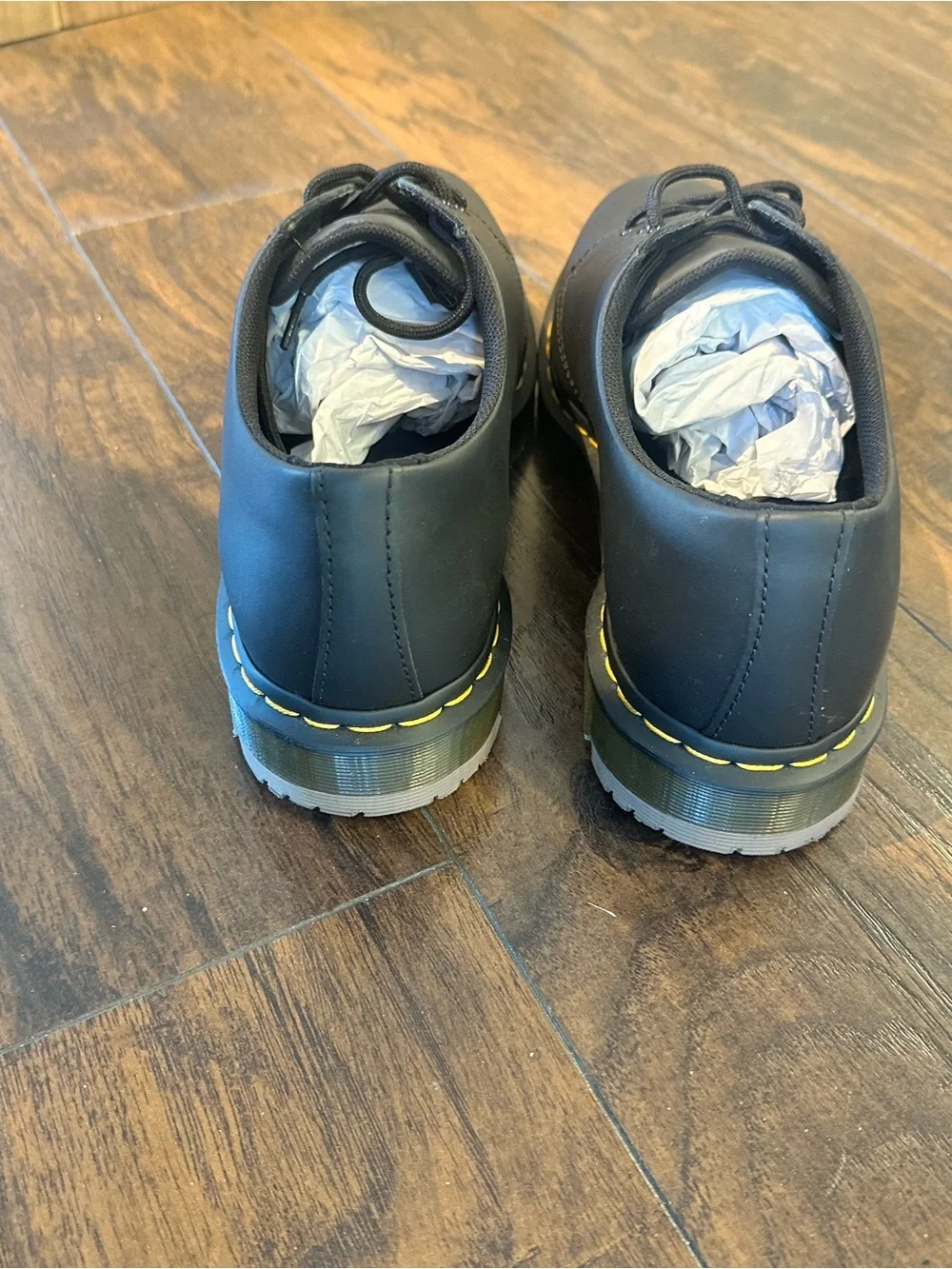 Dr. Martens Black Leather Derby Shoes with Yellow Welt Stitching - Size 13 NEW
